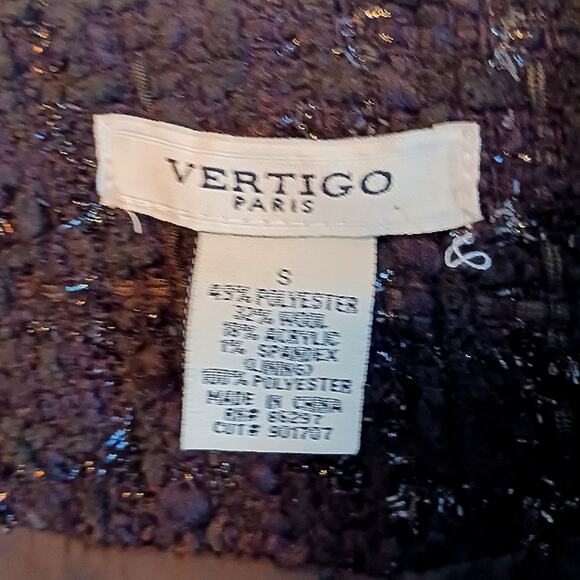 Vertigo PARIS Tweed Wool Coat Sz Small Metallic Boucle Fringed Preppy FRANCE - Picture 14 of 16